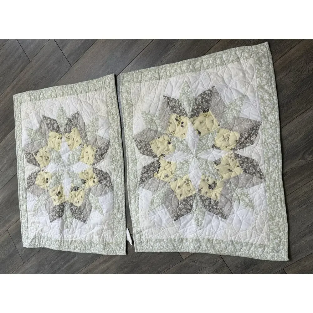 Martha Stewart Star Quilt King Size Cotton Quilt Yellow White (2) Shams Cottage